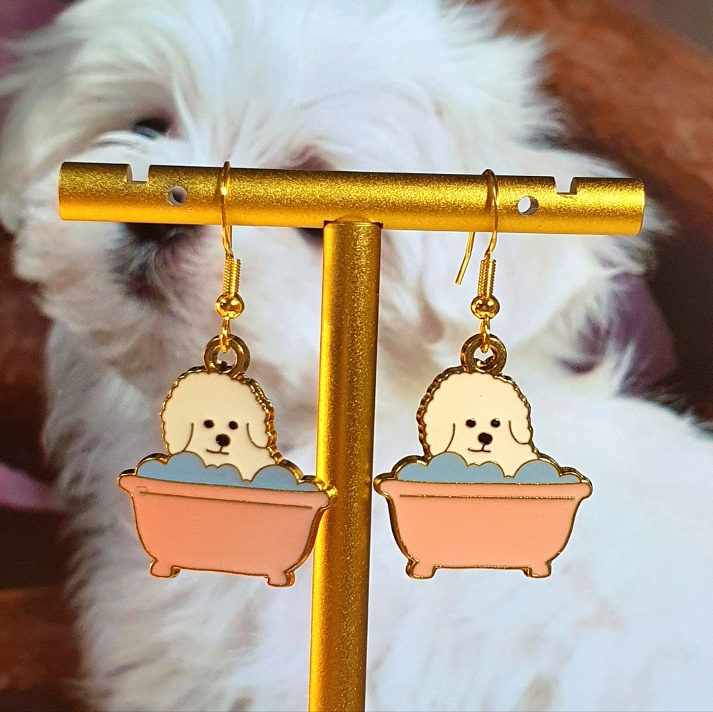 Dog Enamel Gold Metal Earings